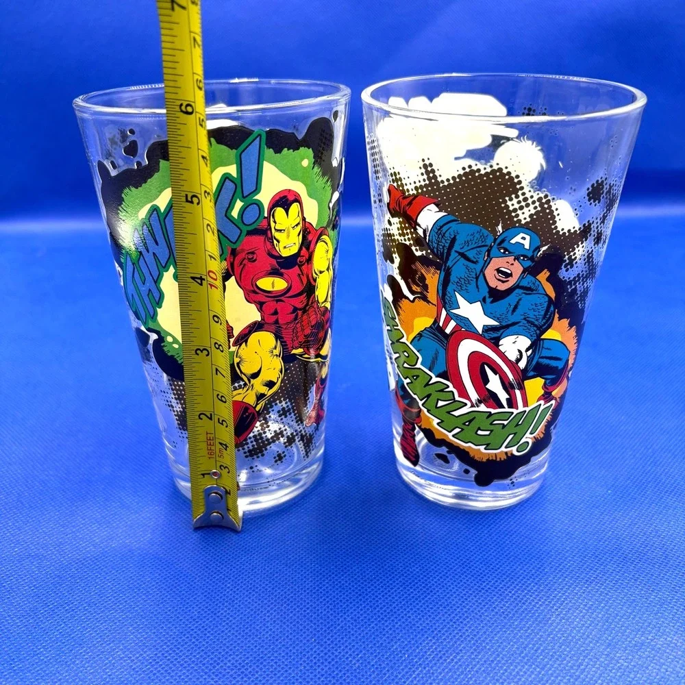 Marvel Comics Drinking Glass, Hulk/Captain America/Thor/Iron Man 16 oz, Set of 2